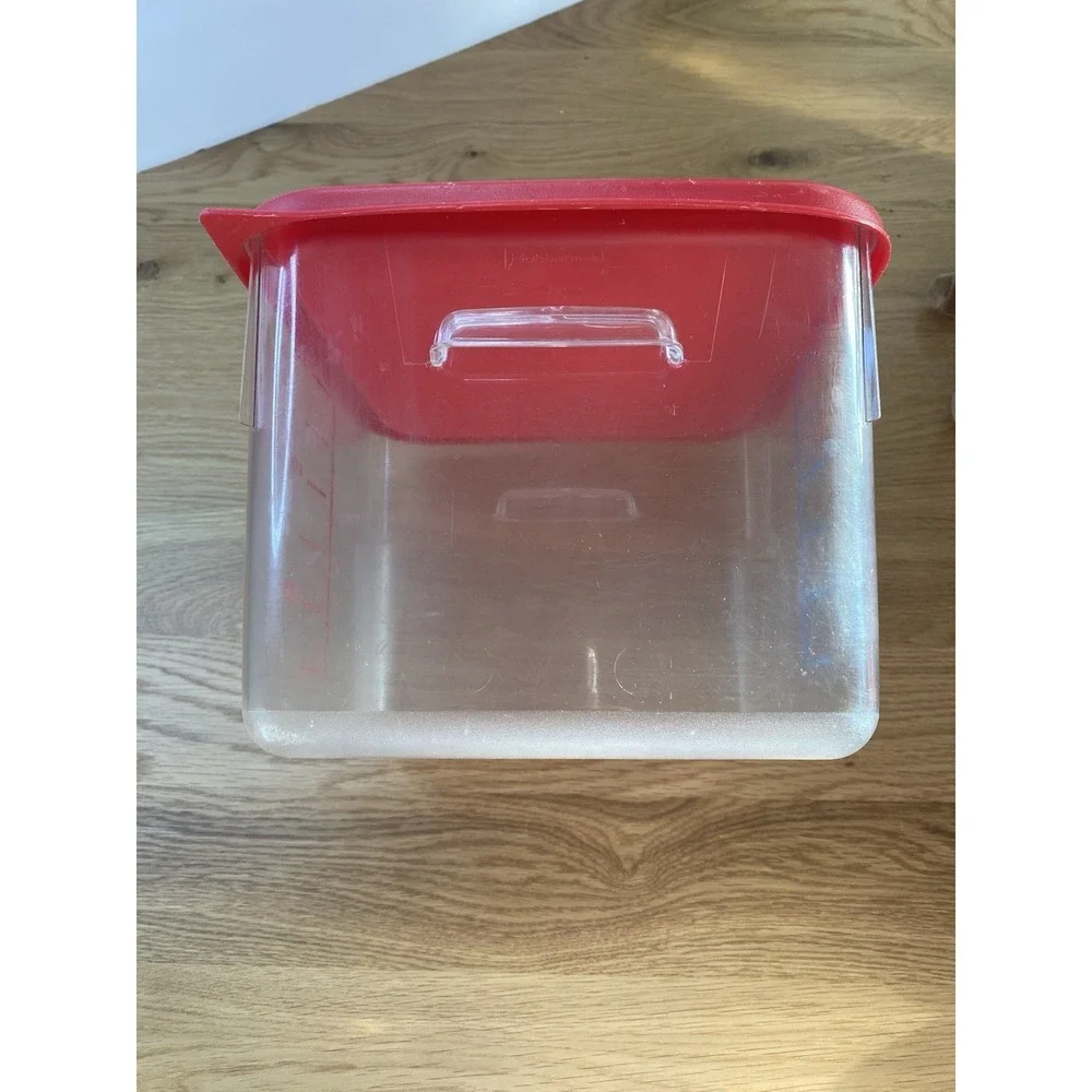 Rubbermaid Commercial Square Storage Container 6 Qt Clear Red Lid‎ Handles 6306